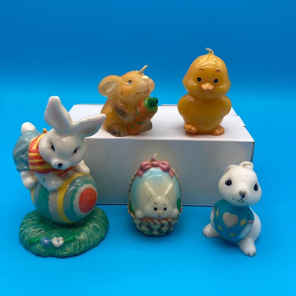 Vintage Easter Wax Candle Figurine Lot - Retro Bunny Chick Egg Decor